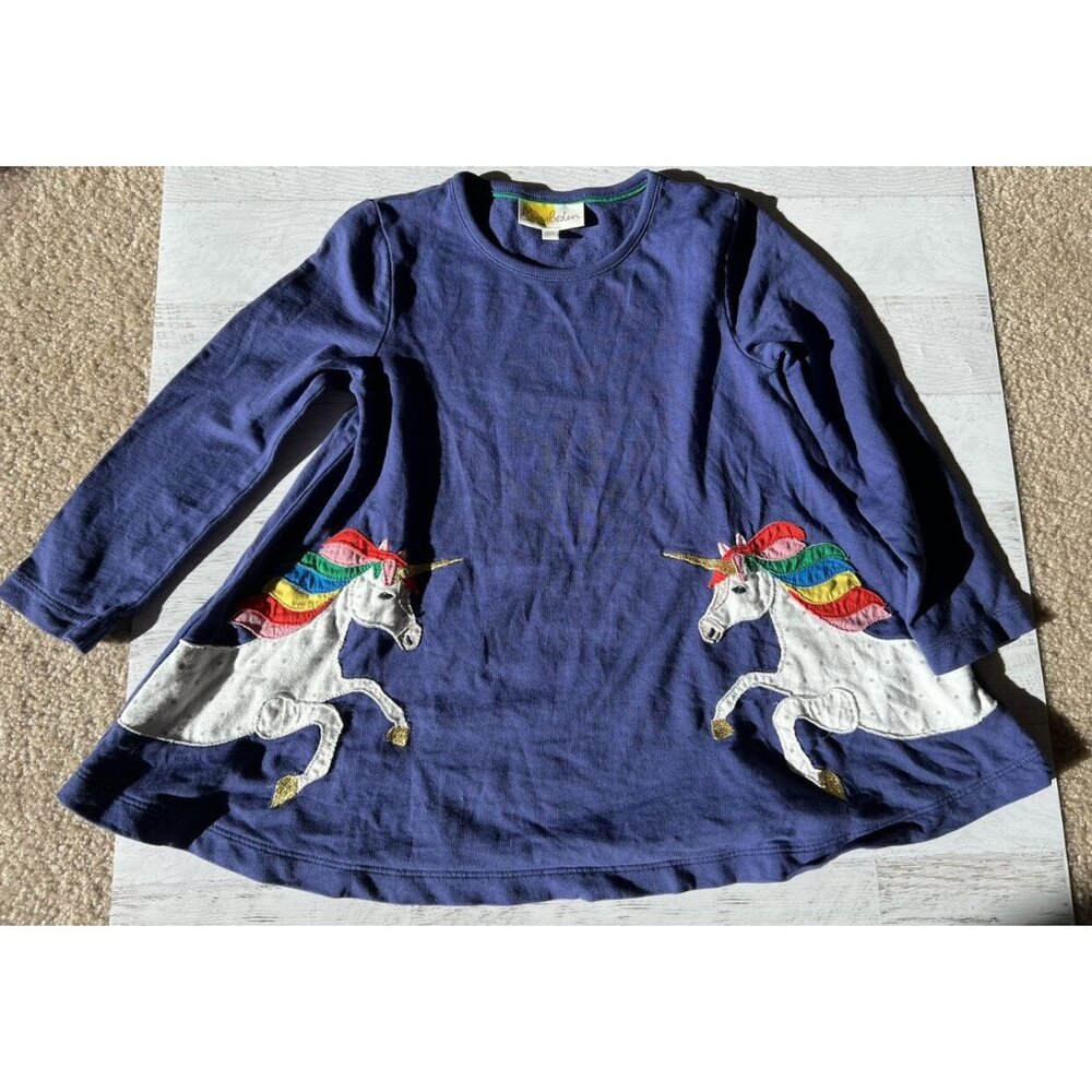 Mini Boden Rainbow Unicorn Blue Dress